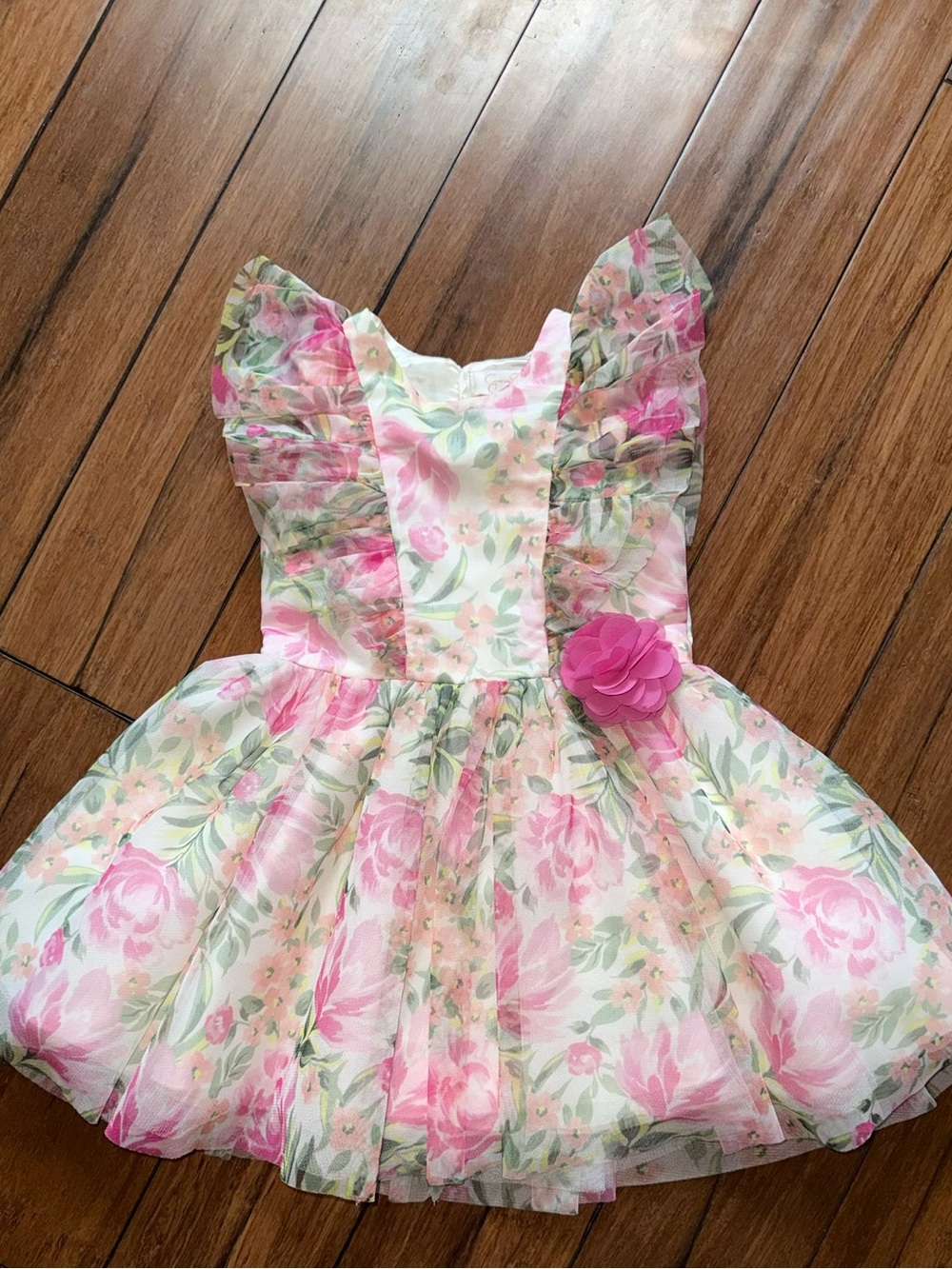 Jessica Simpson Pink and White Floral Ruffle Party Dress